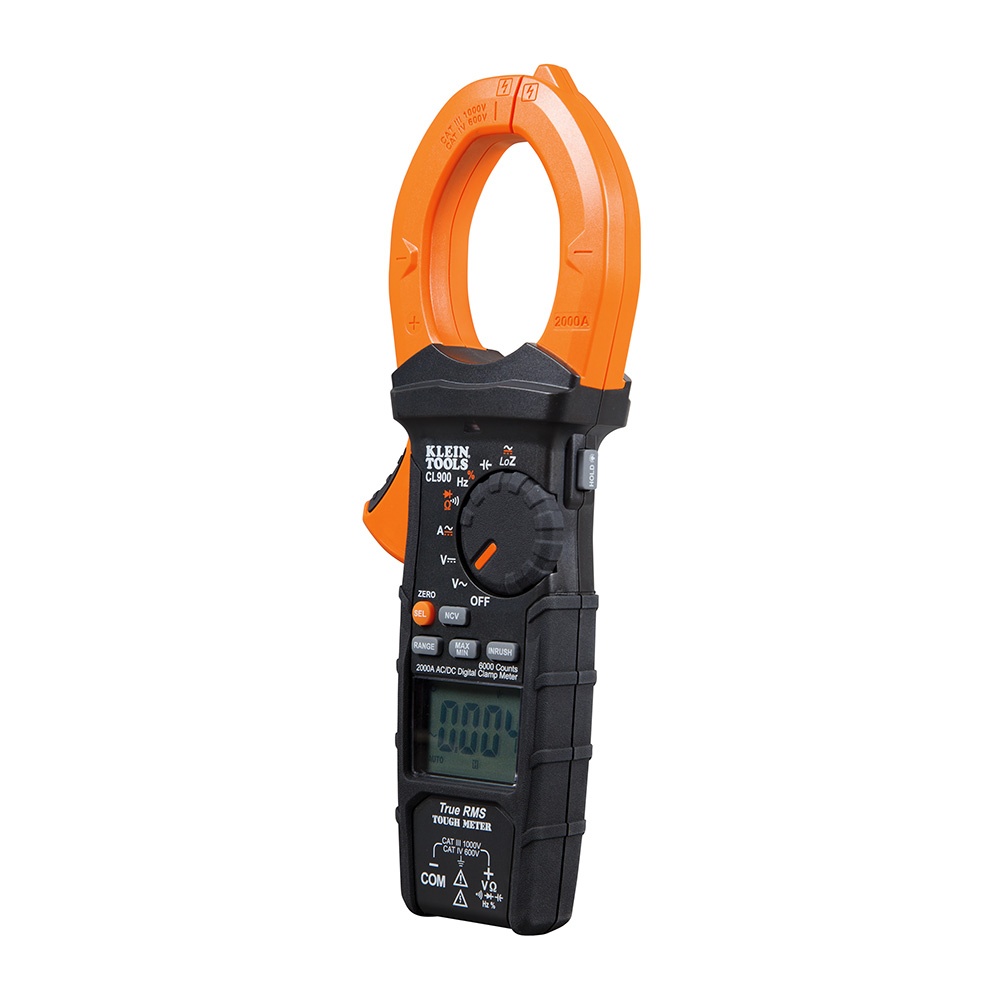 Klein® CL900 Digital Clamp Meter, 1000 V AC/DC, 2000 A, 6000 uF, 60 mOhm, 500 kHz, 2 in Jaw, LCD Display
