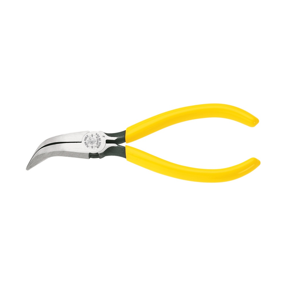 Klein® D302-6 Electronic Long Nose Plier, Curved/Knurled, 1-1/2 in L x 0.688 in W Jaw, 6-3/8 in OAL, 3/32 in W Tip