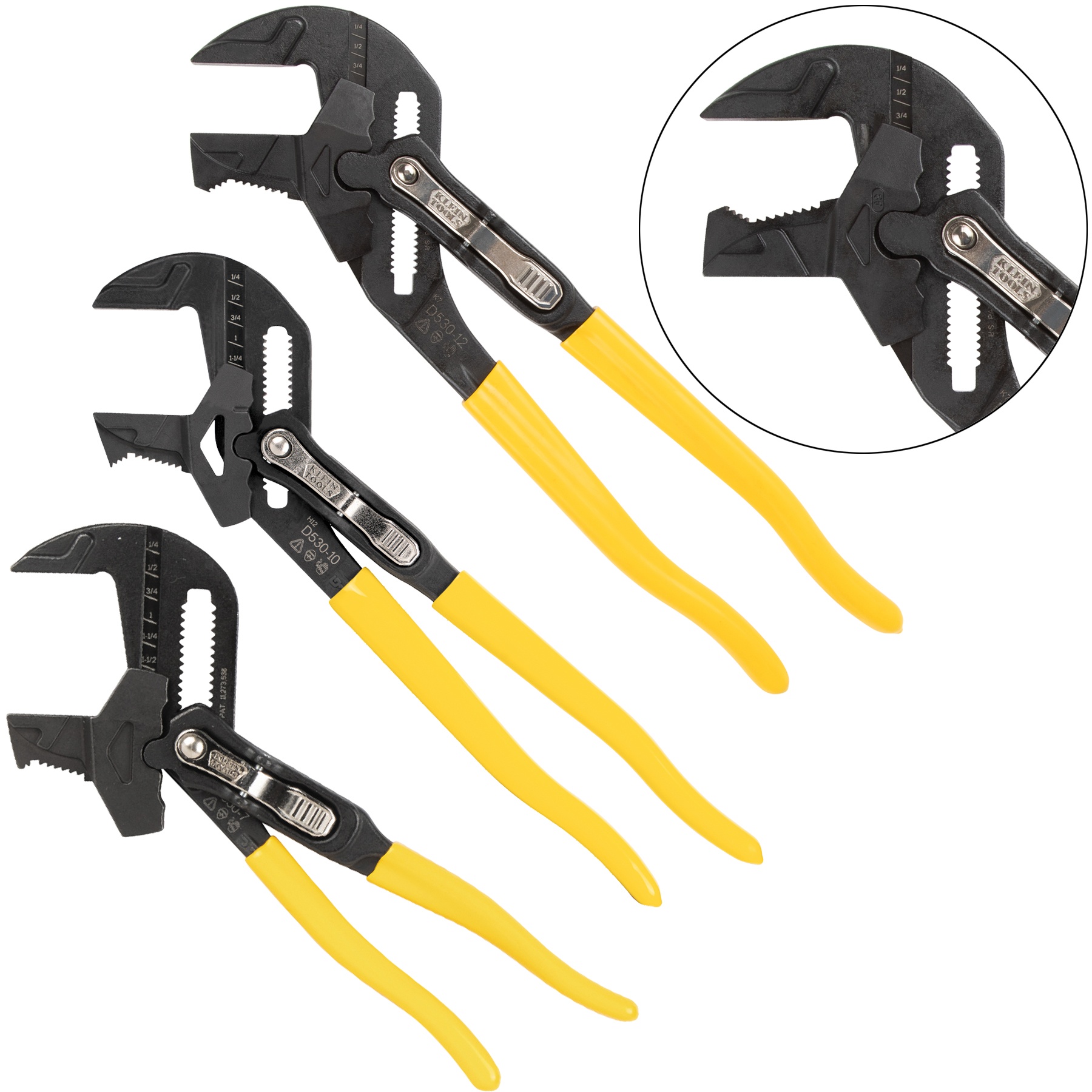 Klein® D53003KIT Adjustable Plier Wrench, Wrench, 3 Pieces, 7 to 12 in OAL