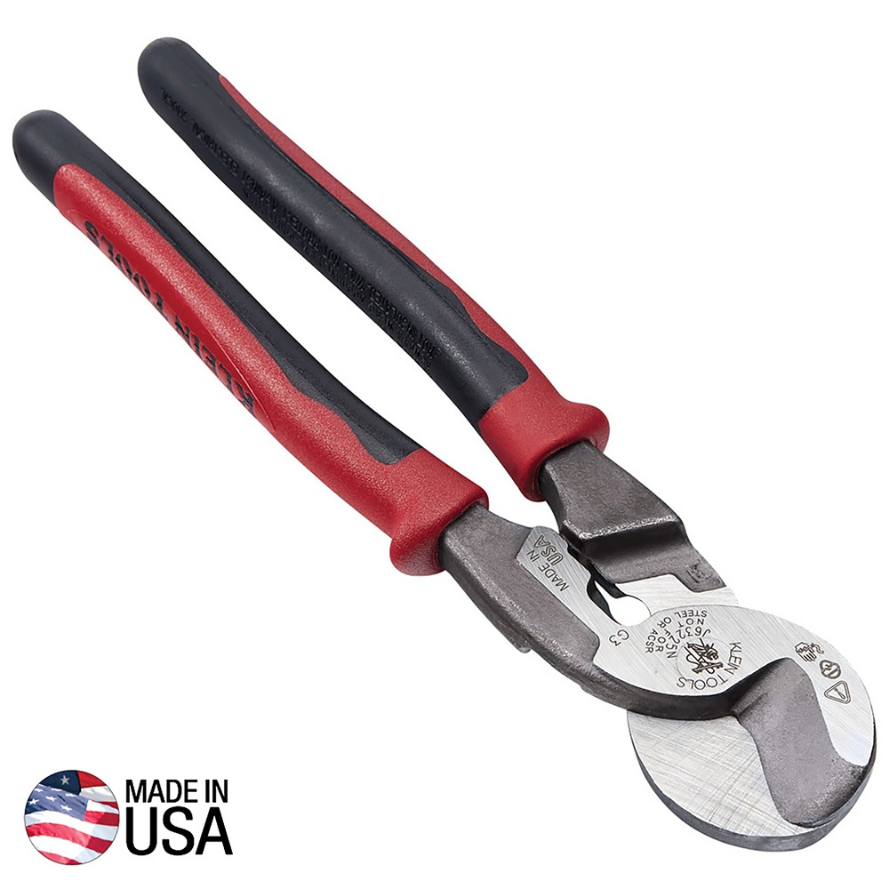 Klein® J63225N High Leverage Cable Cutter With Stripping, 4/0 AWG, 2/0 AWG, 24 AWG Cable/Wire, 9.3 in OAL, Steel Jaw