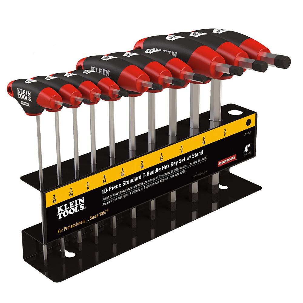 Klein® Journeyman™ JTH410E Hex Key Set With Stand, 10 Pieces, 3/32 to 3/8 in Hex, T-Handle Grip Handle, Metal