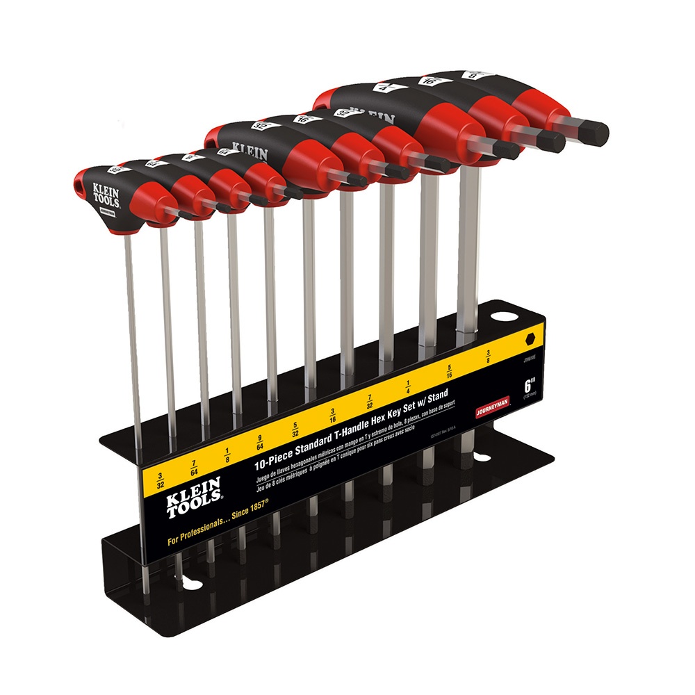 Klein® Journeyman™ JTH910E Hex Key Set With Stand, 10 Pieces, 3/32 to 3/8 in Hex, T-Handle Grip Handle, Steel