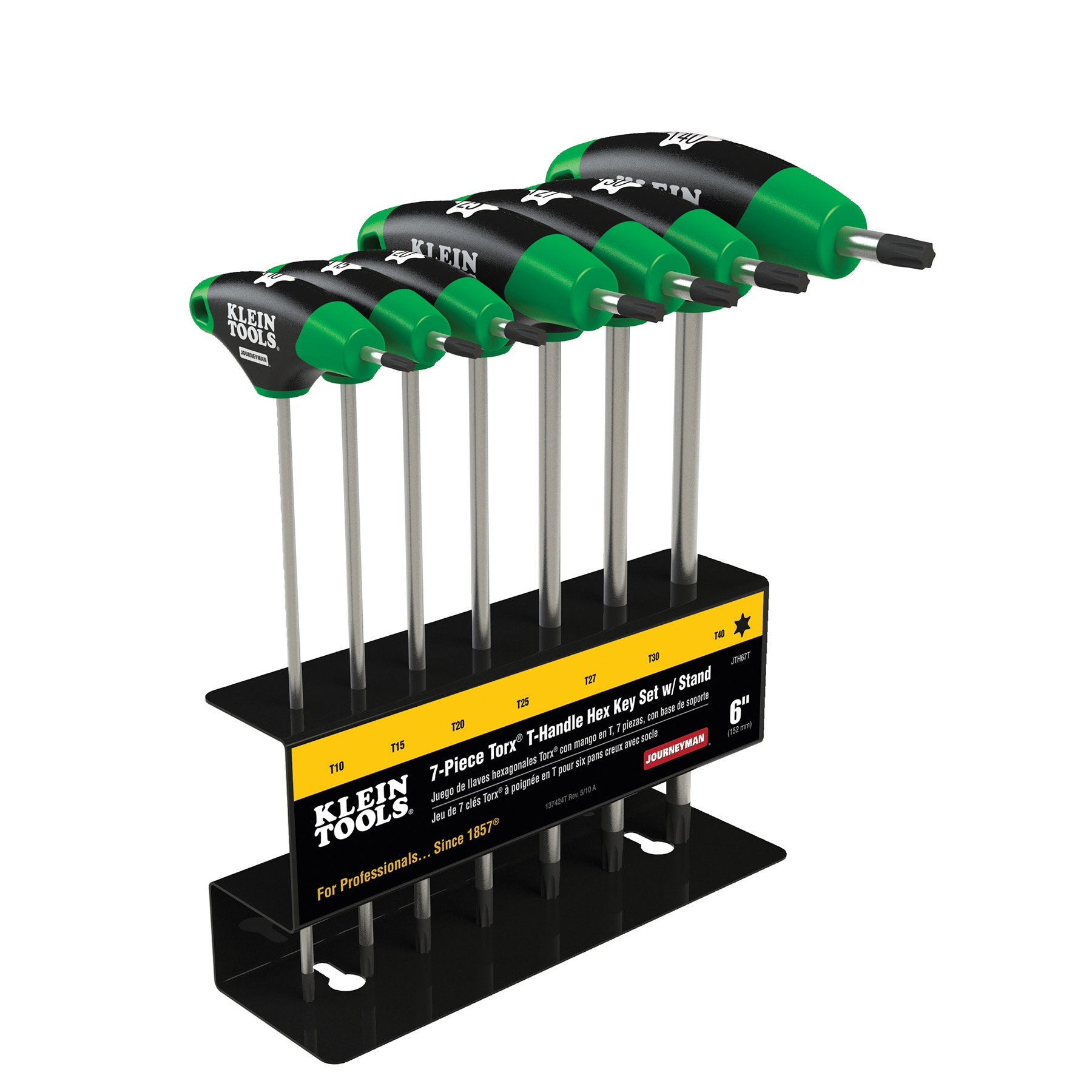 Klein® Torx® Journeyman™ JTH67T Hex Key Set With Stand, 7 Pieces, T10 to T40 Hex, T-Handle Grip Handle, Steel