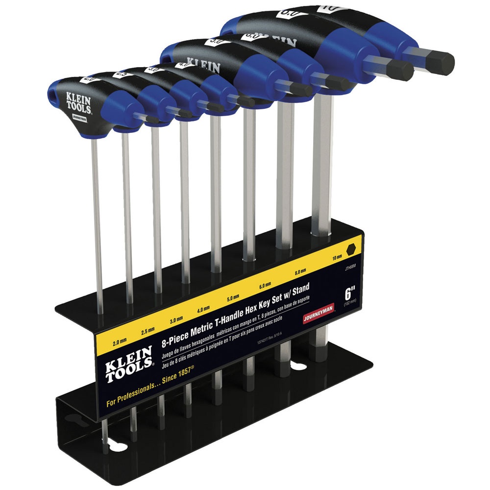 Klein® Journeyman™ JTH98M Hex Key Set With Stand, 8 Pieces, 2 to 10 mm Hex, T-Handle Grip Handle, Steel