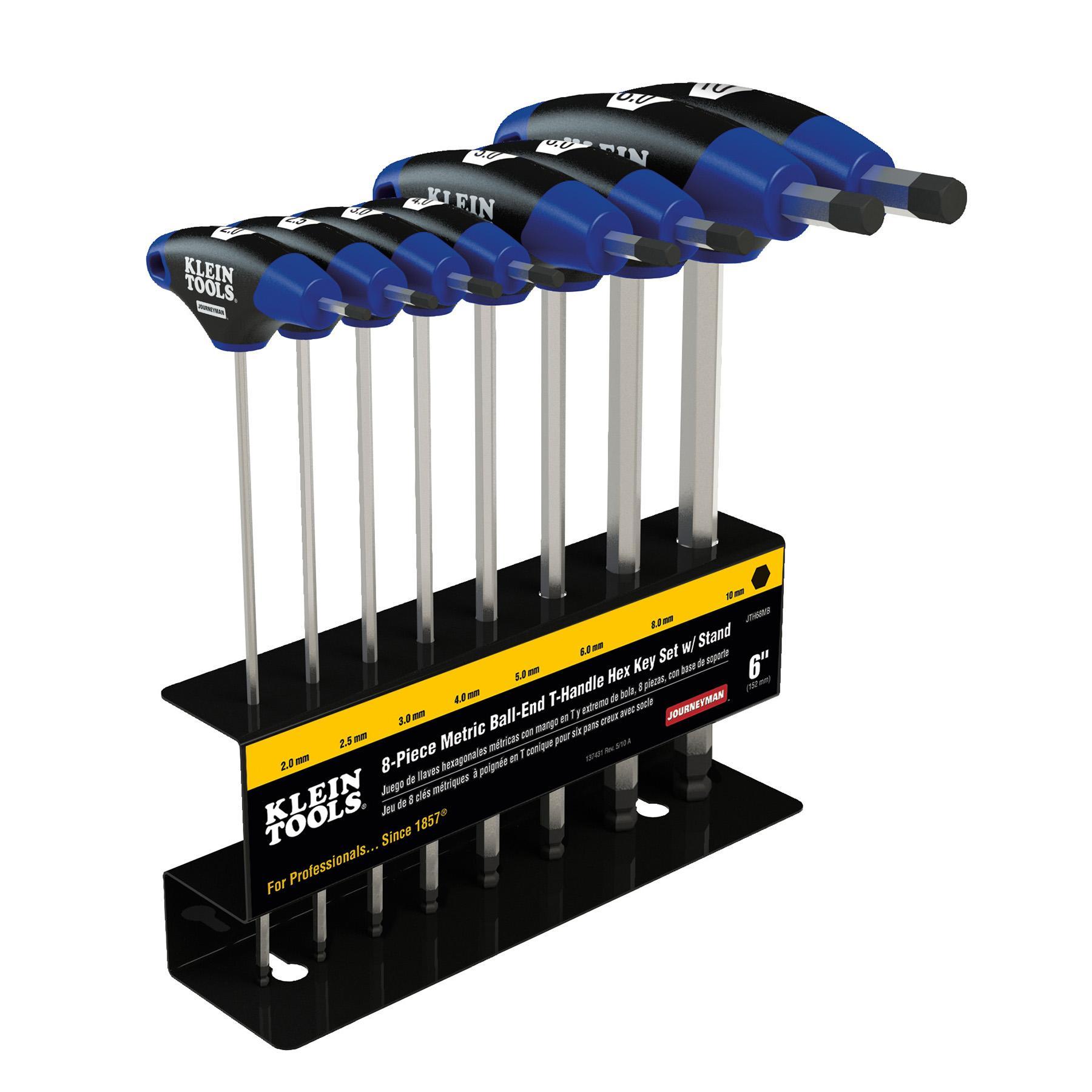 Klein® Journeyman™ JTH68MB Ball End Hex Key Set With Stand, 8 Pieces, 2 to 10 mm Hex, T-Handle Grip Handle, Steel