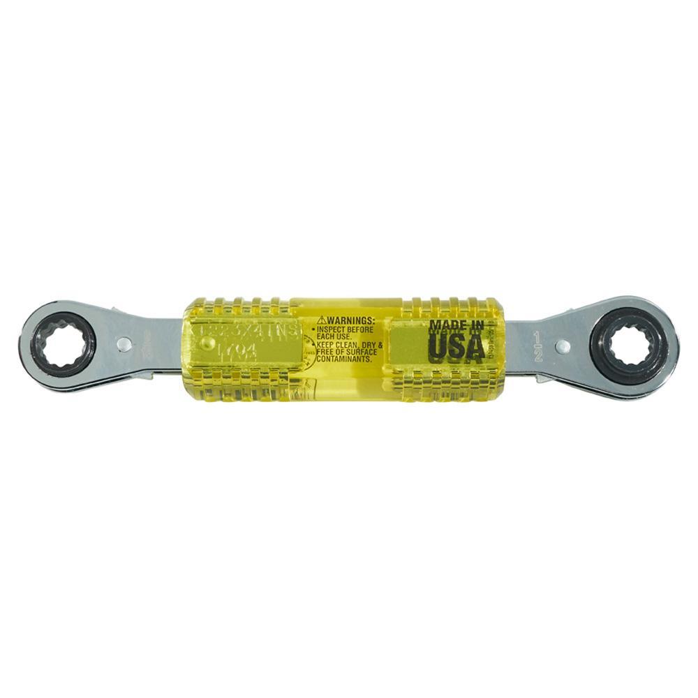 Klein® KT223X4-IN 4-in-1 Insulated Lineman's Box Wrench, 1/2 to 3/4 in Ratcheting Wrench, 12 Points, 9 in OAL