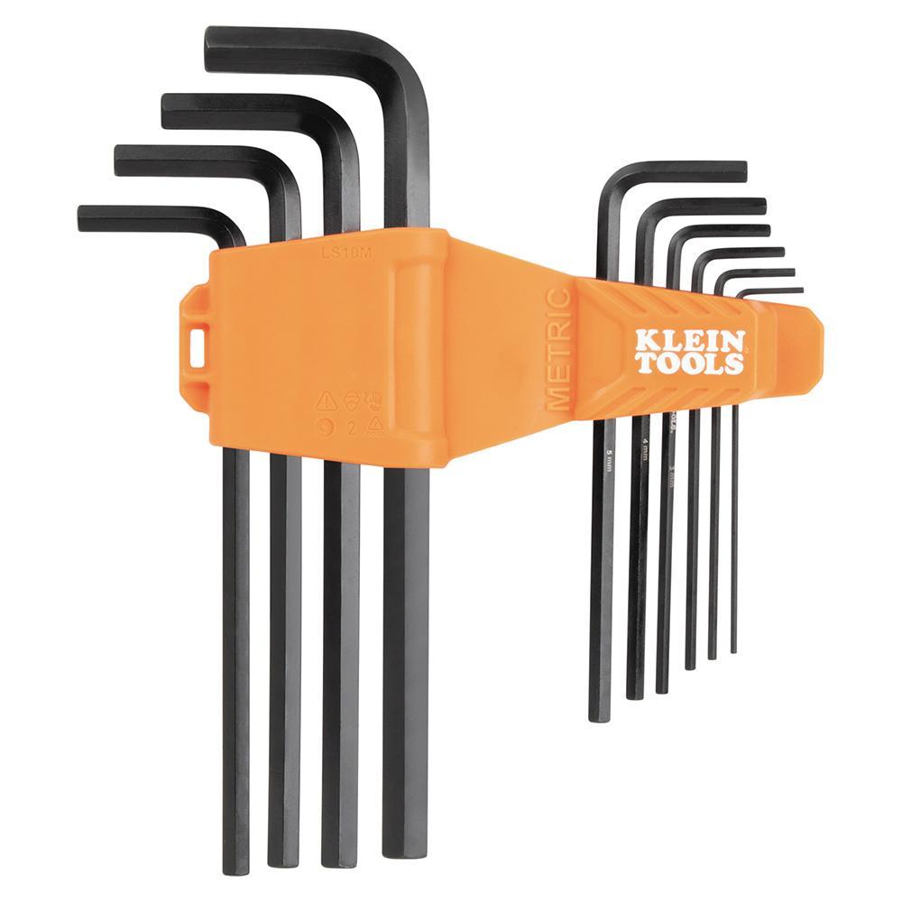 Klein® LS10M Long Key Set, 10 Pieces, 1.5, 2, 2.5, 3, 4, 5, 6, 7, 8, 10 mm Hex, Hex Drive, CR-V Steel, Black Phosphate