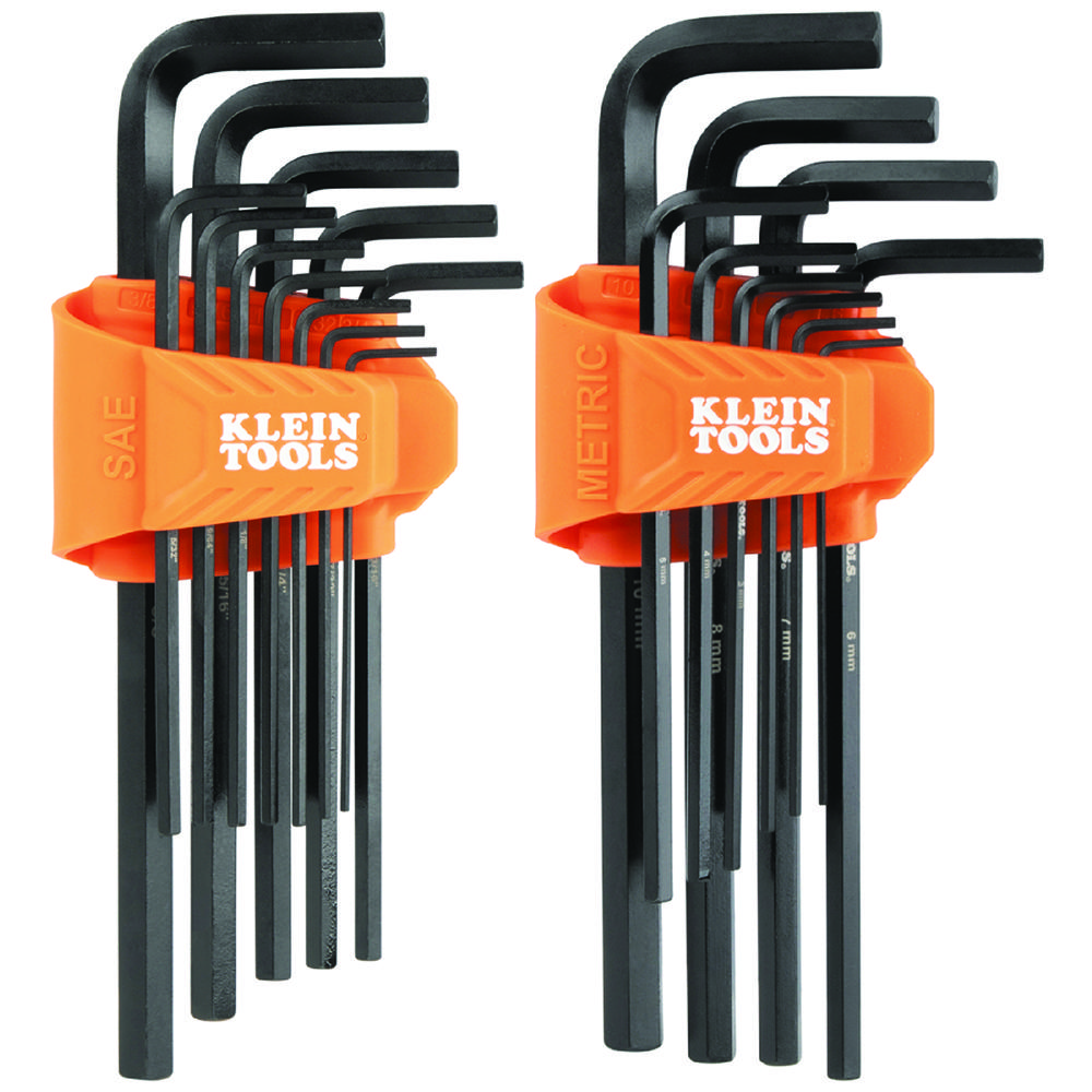 Klein® LS22 L-Style Long Hex Key Set, 22 Pieces, 1/16 to 3/8 in Hex, CR-V Steel, Black Phosphate