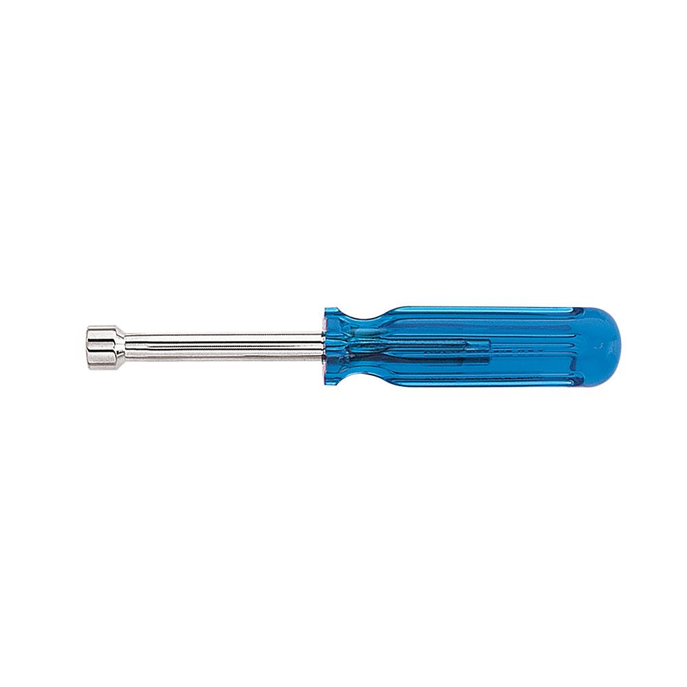 Klein® S12 Nutdriver, 3/8 in, Hollow Shank, Blue Smooth Grip Handle, Polished Chrome