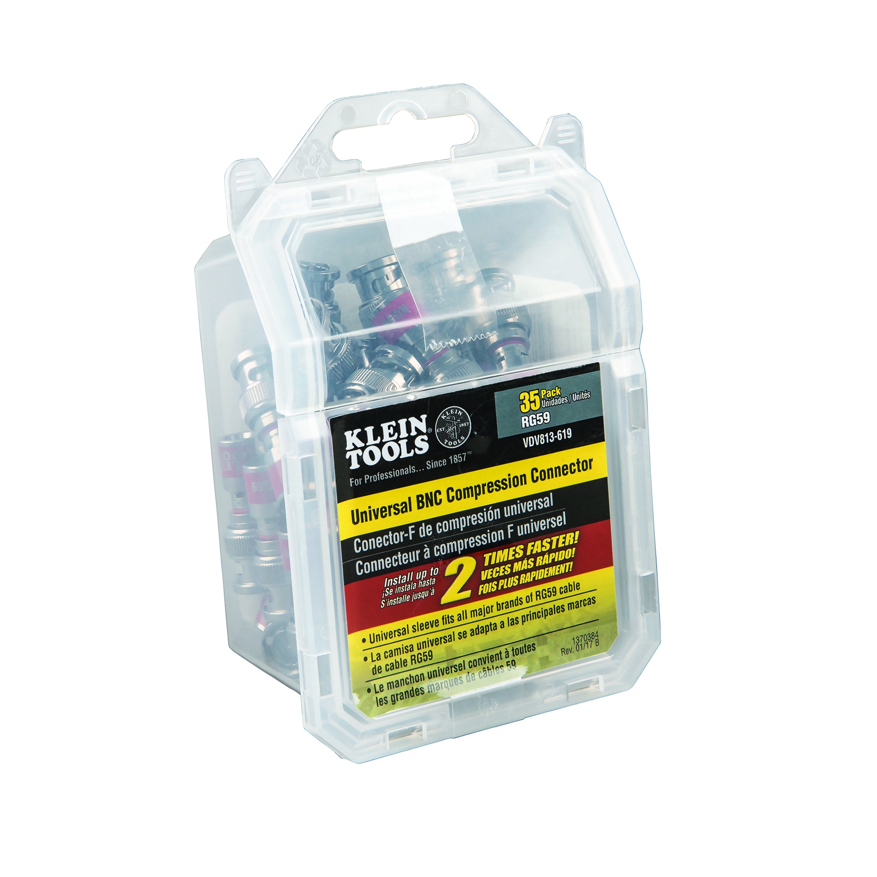 Klein® VDV813-619 Universal Coaxial Compression Connector, BNC Connection, RG-59 Multi-Shield and Plenum Cable
