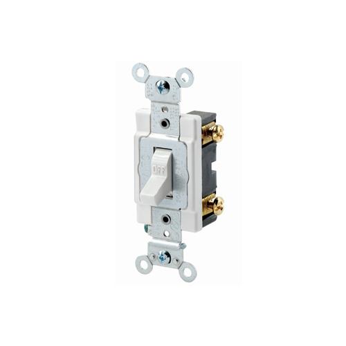Leviton® 1221-SW Grounding AC Quiet Toggle Switch, 120/277 V AC, 20 A, 800 W, 1000 VA Power Rating