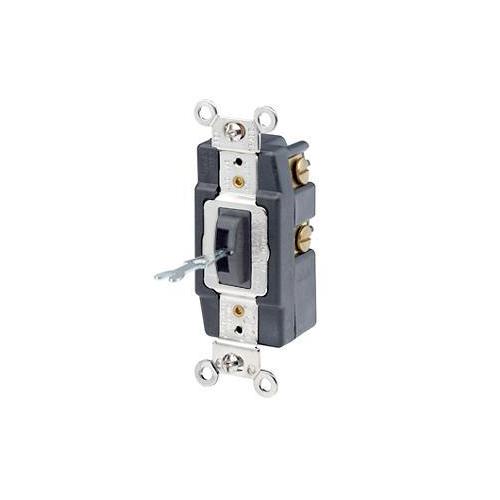 Leviton® 1257-L Grounding Momentary Contact AC Quiet Toggle Switch, 120/277 V AC, 20 A, 1/2 hp Power Rating, SPDT Contact