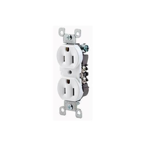 Leviton® 12650-W CO/ALR Duplex Grounding Straight Blade Receptacle, 125 V AC, 15 A, 2 Poles, 3 Wires, White