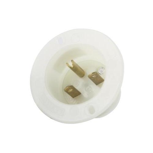 Leviton® 15678-C Grounding Inlet Receptacle, 250 V AC, 15 A, 2 Poles, 3 Wires, White