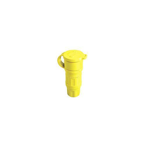 Leviton® 15W33 1-Phase Cable Mount Grounding Watertight Straight Blade Connector, 125 V AC, 20 A, 2 Poles, 3 Wires, Yellow