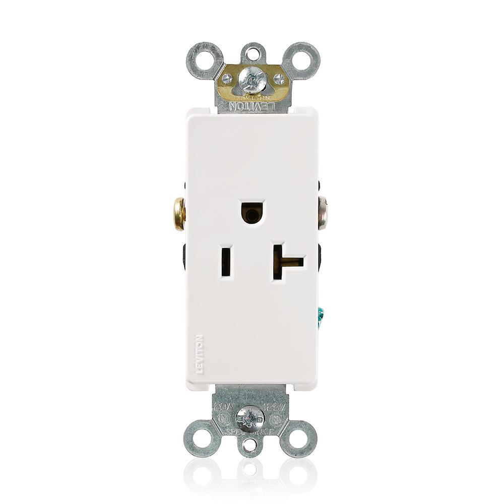 Leviton® 16351-W 1-Phase Heavy Duty Self-Grounding Single Straight Blade Receptacle, 125 V AC, 20 A, 2 Poles, 3 Wires, White