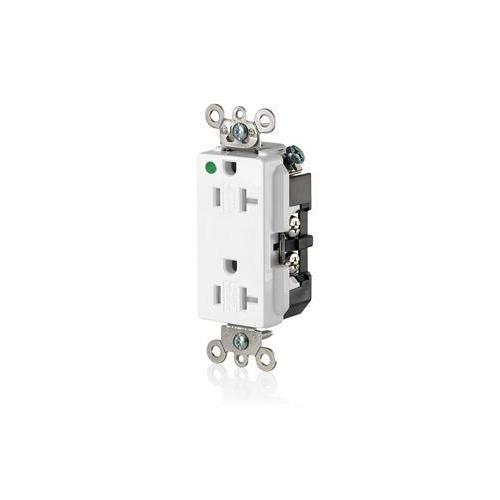 Leviton® Decora® Plus 16362-SGW 1-Phase Duplex Extra Heavy Duty Self-Grounding Tamper Resistant Straight Blade Receptacle, 125 V AC, 20 A, 2 Poles, 3 Wires, White