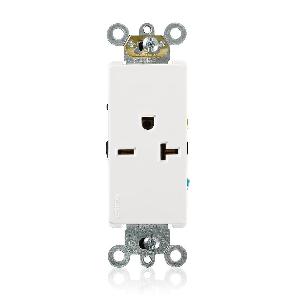 Leviton® 16451-W 1-Phase Heavy Duty Self-Grounding Single Straight Blade Receptacle, 250 V AC, 20 A, 2 Poles, 3 Wires, White