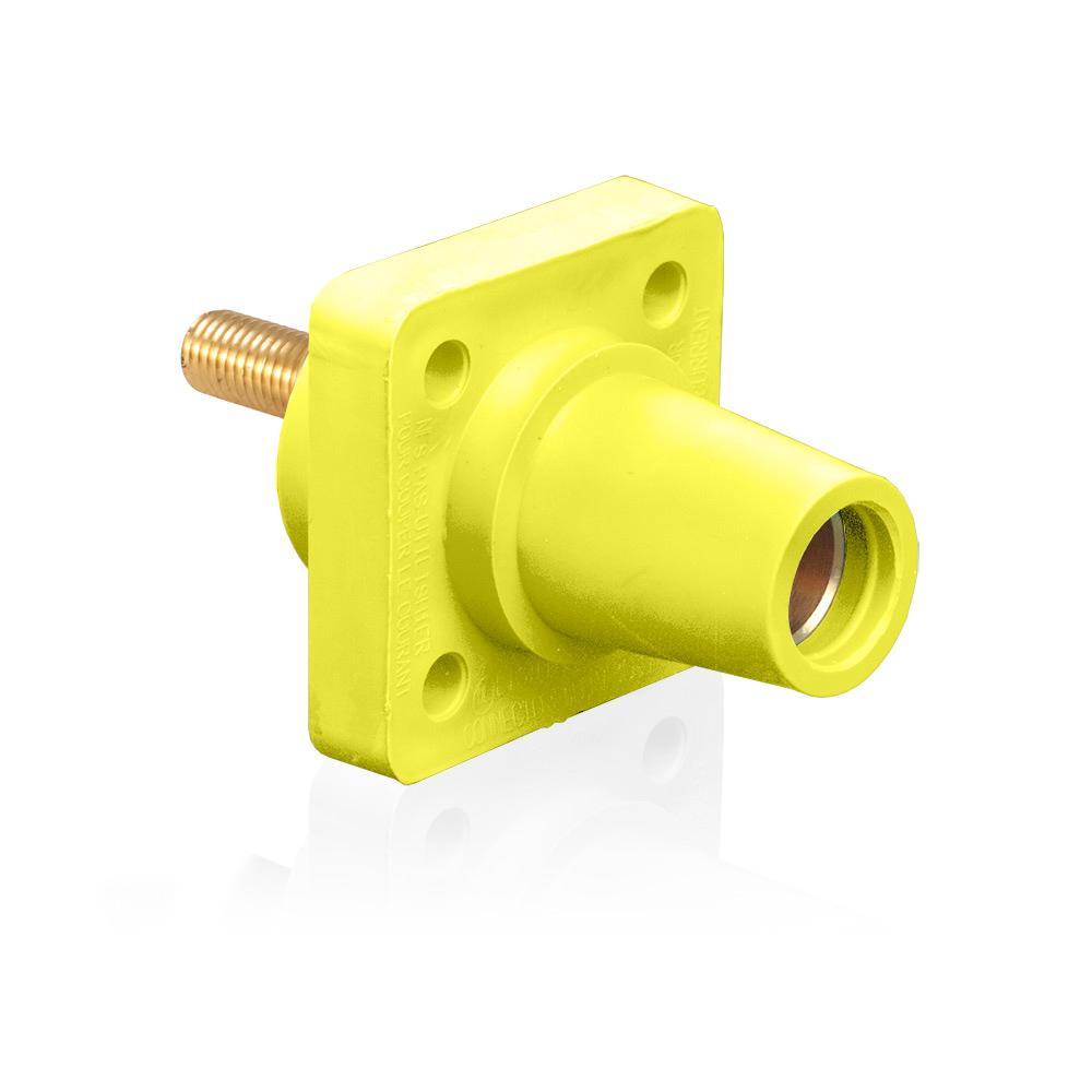 Leviton® Rhino-Hide® 16R24-1UY 16 Series 90 deg Cam Type Female Taper Nose Single Pole Receptacle, 600 V AC, 400 A, 2 to 4/0 AWG Wire, Threaded/Stud Connection, NEMA 3R NEMA Rating