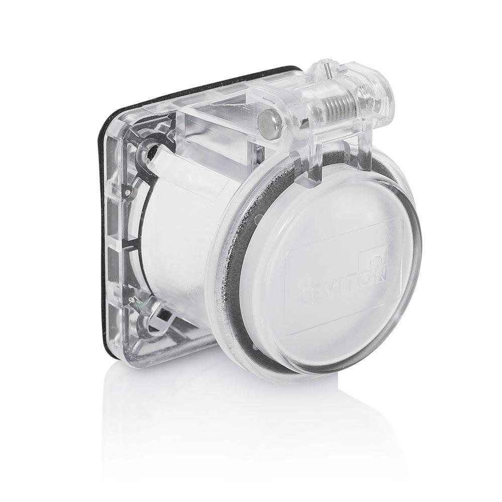 Leviton® Rhino-Hide® 16S31-UCL Cam Type Panel Receptacle Enclosure With Automatic Closing Lid, For Use With Male/Female Panel Mount Receptacle, Thermoplastic, Clear
