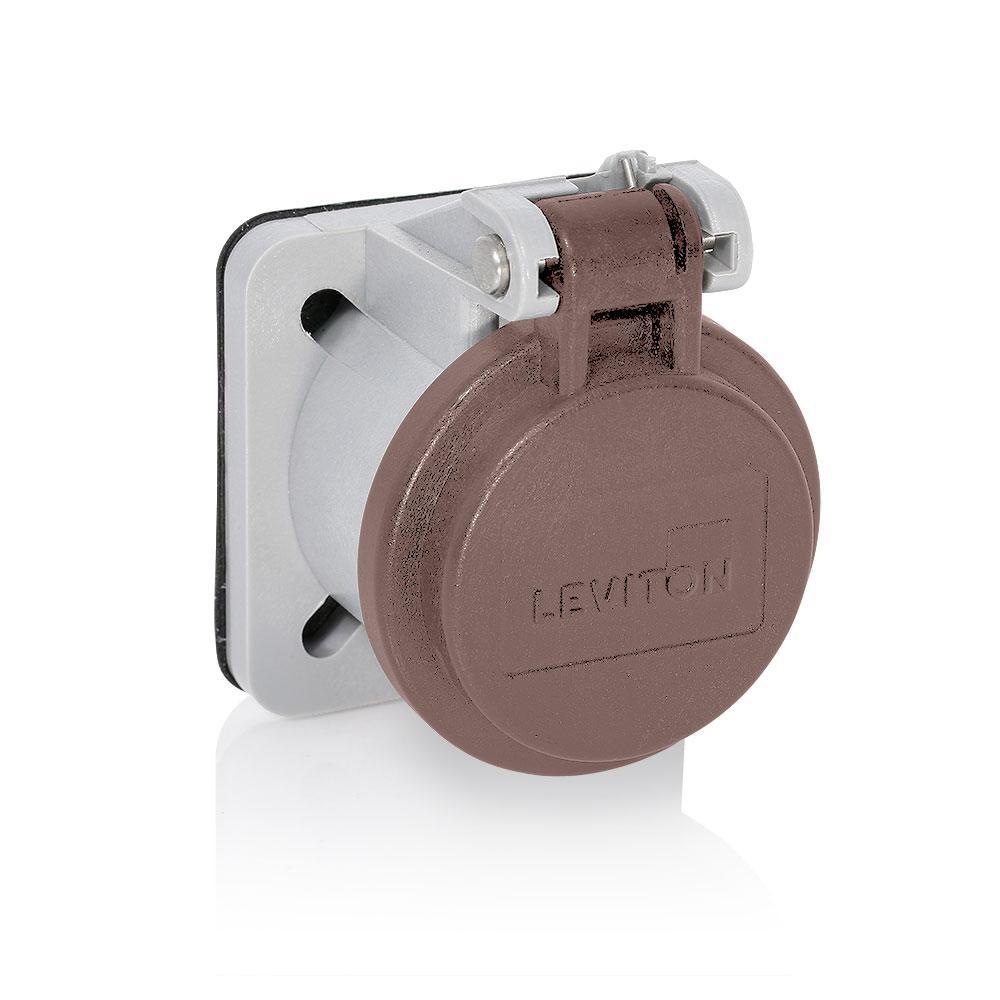 Leviton® Rhino-Hide® 16S31-UH Cam Type Panel Receptacle Enclosure With Automatic Closing Lid, For Use With Male/Female Panel Mount Receptacle, Thermoplastic, Brown