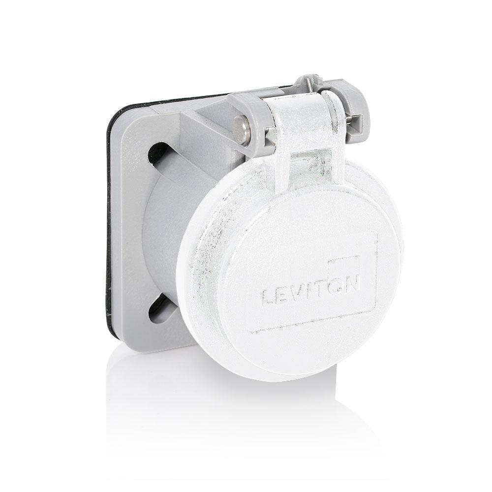 Leviton® Rhino-Hide® 16S31-UW Cam Type Panel Receptacle Enclosure With Automatic Closing Lid, For Use With Male/Female Panel Mount Receptacle, Thermoplastic, White