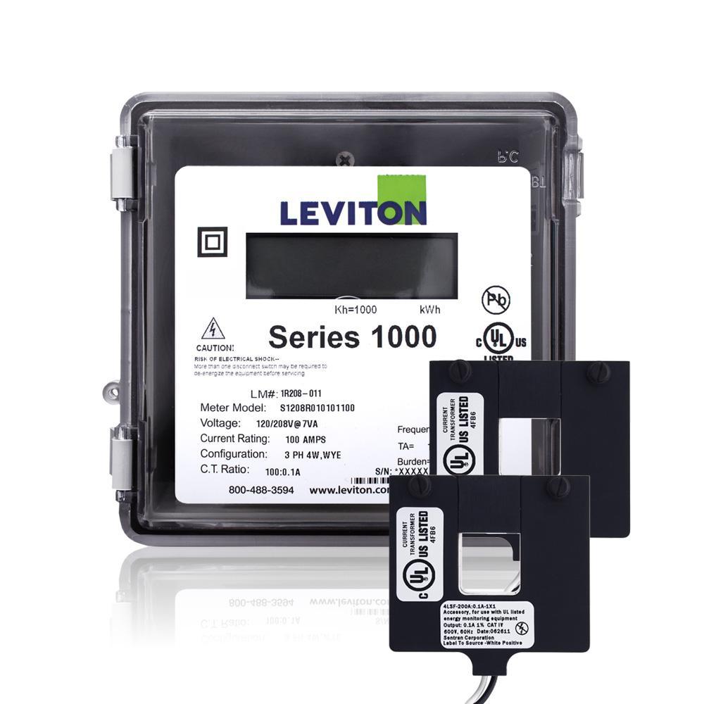 Leviton® VerifEye™ 1O240-2W 1000 1-Phase 3-Wire Surface Mount Split Meter Kit, 120/240 V AC, 200 A, LCD Display, Isolated Pulse Output Communication