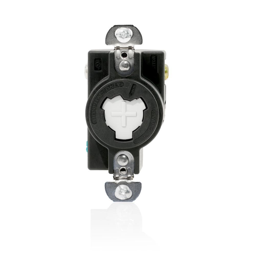 Leviton® 23000-LHG Grounding Flush Mount Power Interrupting Locking Receptacle, 125 V AC, 20 A, 2 Poles, 3 Wires, Black