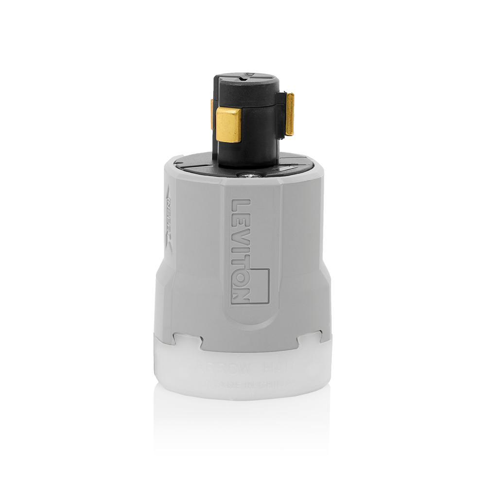 Leviton® 23004-LHG Grounding Power Interrupting Locking Plug, 125 V AC, 20 A, 2 Poles, 3 Wires, Gray