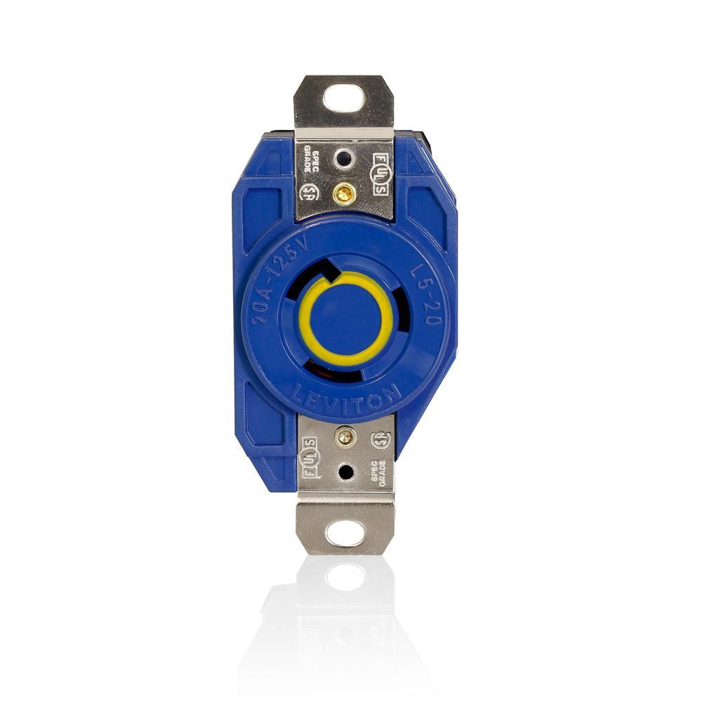 Leviton® V-0-Max™ 2310-BU Flush Mount Grounding Single Locking Receptacle, 125 V AC, 20 A, 2 Poles, 3 Wires, Blue
