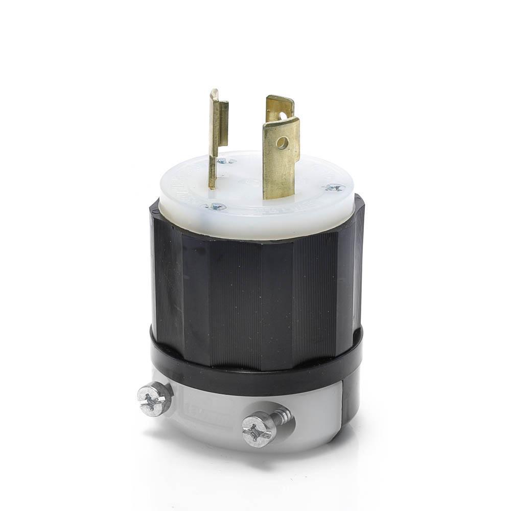 Leviton® 2361 1-Phase Non-Grounding Cable Mount Locking Plug, 125/250 V AC, 20 A, 3 Poles, 3 Wires, Black/White