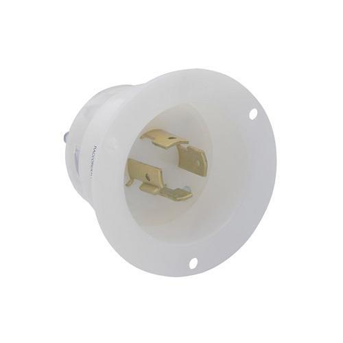 Leviton® 2425 3-Phase Grounding Receptacle Locking Flanged Inlet, 250 V AC, 20 A, 3 Poles, 4 Wires, White