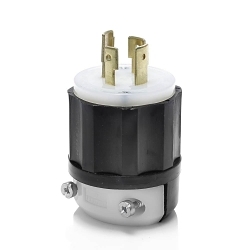 Leviton® 2451 3-Phase Non-Grounding Cable Mount Locking Plug, 277/480 V AC, 20 A, 4 Poles, 4 Wires, Black/White