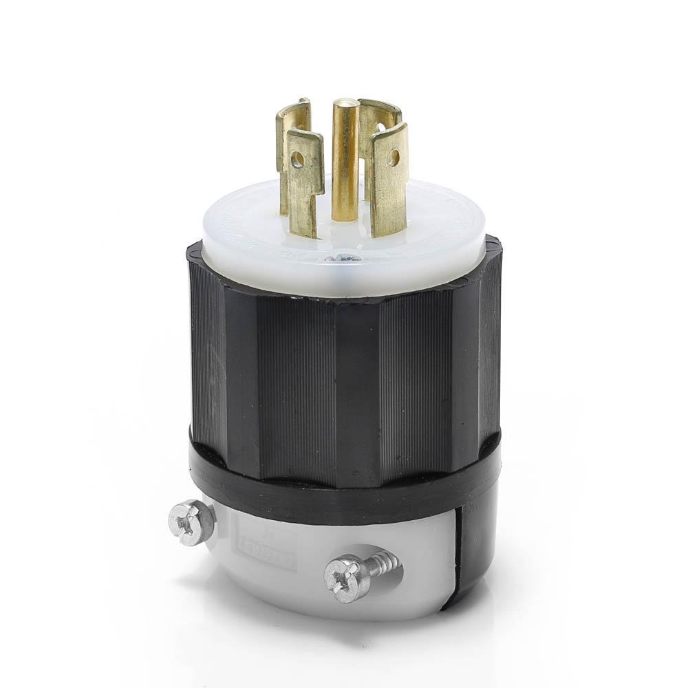 Leviton® 2521 3-Phase Grounding Cable Mount Locking Plug, 277/480 V AC, 20 A, 4 Poles, 5 Wires, Black/White