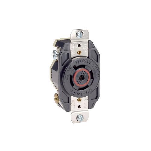 Leviton® 2530 3-Phase Y Grounding Locking Receptacle, 347/600 V AC, 20 A, 4 Poles, 5 Wires, Black
