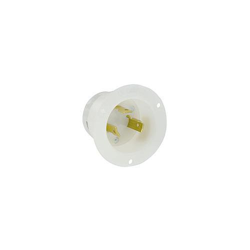 Leviton® 2615 Grounding Receptacle Locking Flanged Inlet, 125 V AC, 30 A, 2 Poles, 3 Wires, White