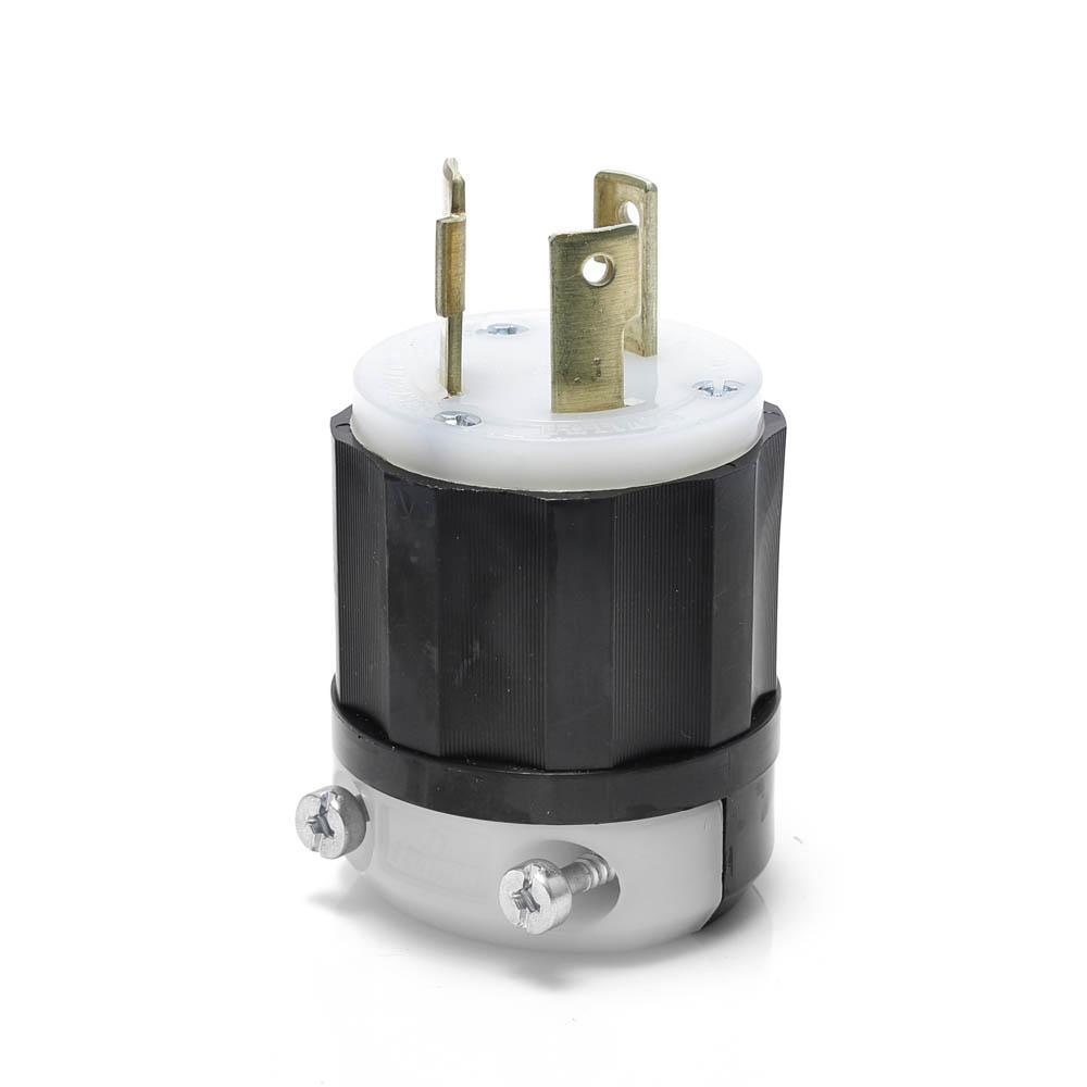 Leviton® 2631 1-Phase Grounding Cable Mount Locking Plug, 277 V AC, 30 A, 2 Poles, 3 Wires, Black/White