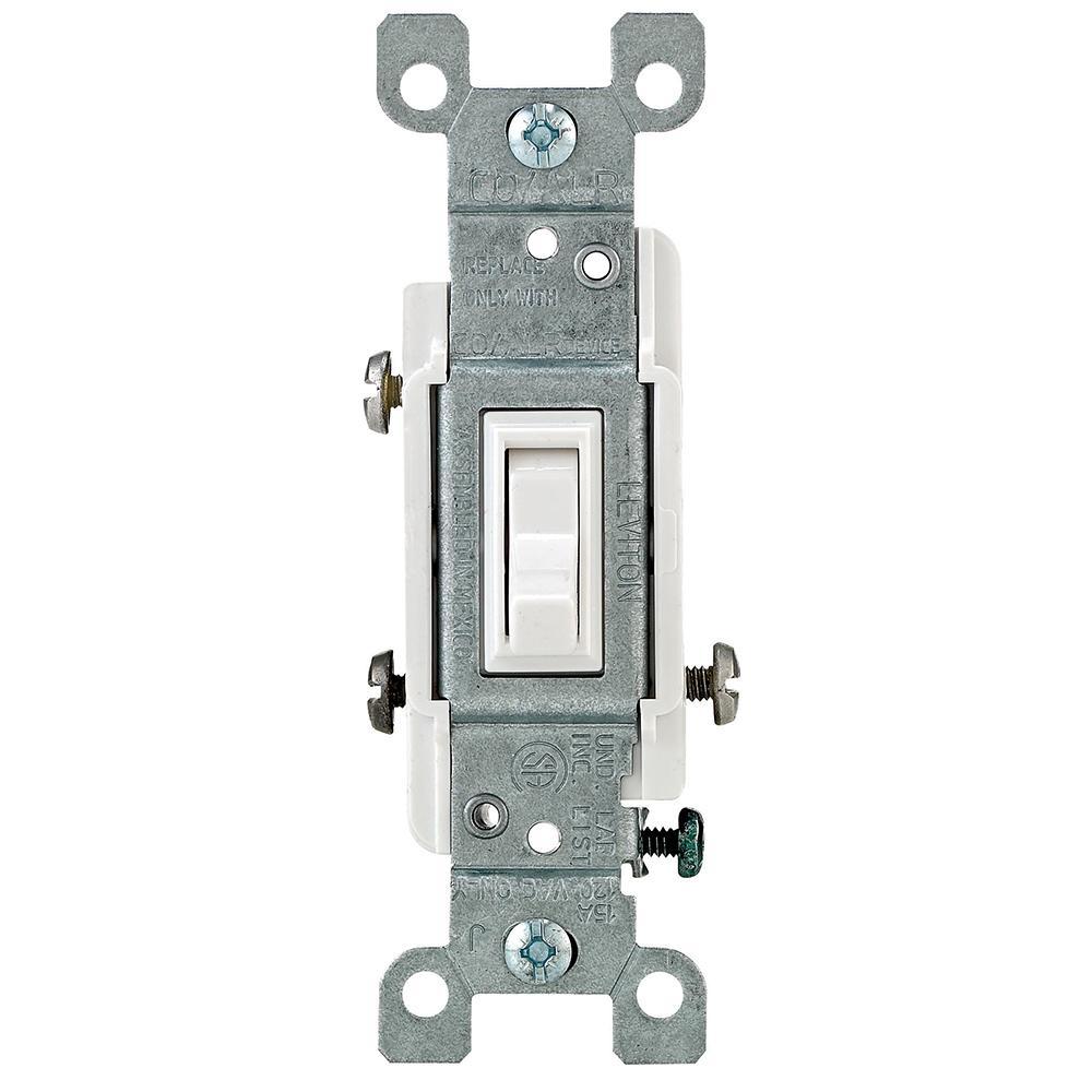 Leviton® 2653-2W 3-Way Grounding Toggle Switch, 120 V AC, 15 A, 1/2, 2 hp Power Rating