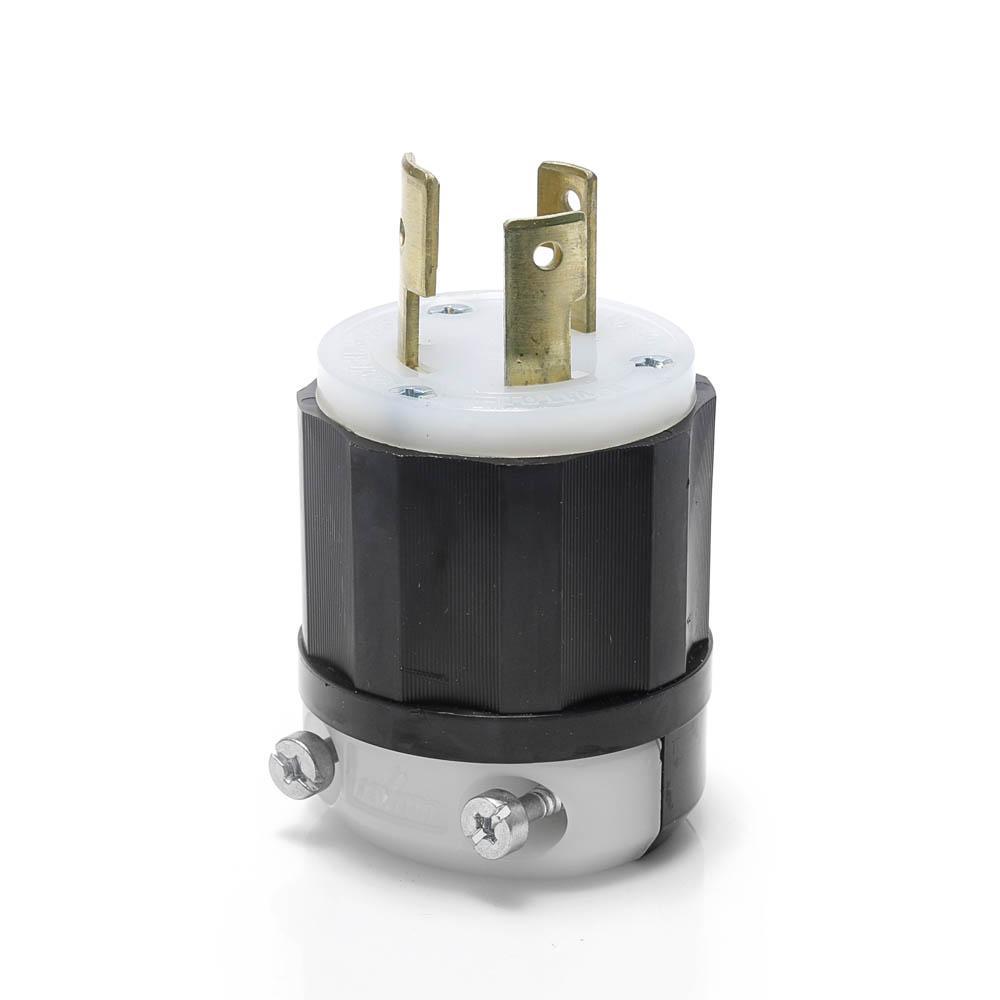 Leviton® 2661 Cable Mount Non-Grounding Locking Plug, 125/250 V AC, 30 A, 3 Poles, 3 Wires, Black/White
