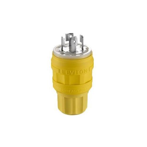 Leviton® Wetguard® 26W09 3-Phase Non-Grounding Watertight Cable Mount Locking Plug, 120/208 V AC, 20 A, 4 Poles, 4 Wires, Yellow