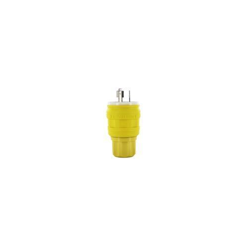 Leviton® 26W49 1-Phase Grounding Watertight Cable Mount Locking Plug, 277 V AC, 20 A, 2 Poles, 3 Wires, Yellow