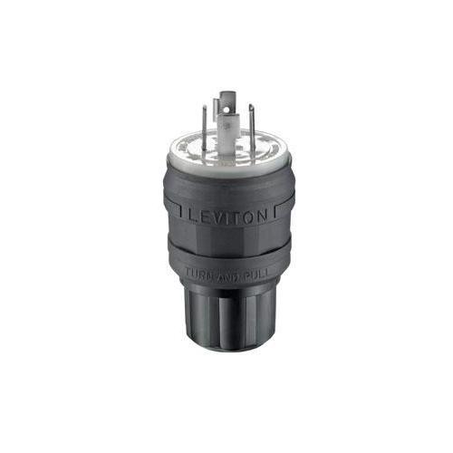 Leviton® 26W75-B 3-Phase Grounding Watertight Cable Mount Locking Plug, 250 V AC, 20 A, 3 Poles, 4 Wires, Black