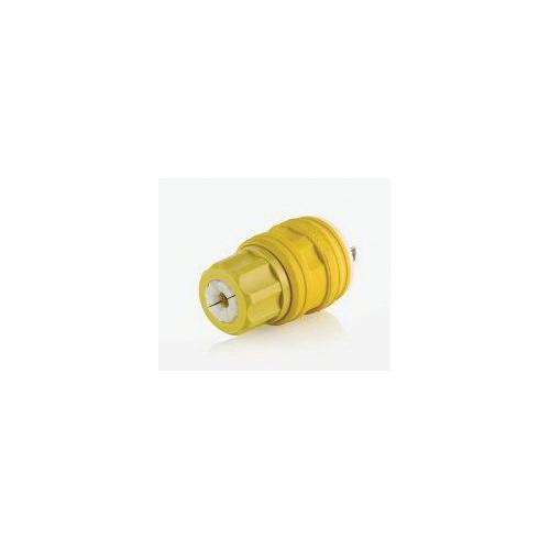 Leviton® 26W75 3-Phase Grounding Watertight Cable Mount Locking Plug, 250 V AC, 20 A, 3 Poles, 4 Wires, Yellow
