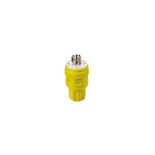 Leviton® 26W81 3-Phase Grounding Watertight Cable Mount Locking Plug, 120/208 V AC, 20 A, 4 Poles, 5 Wires, Yellow