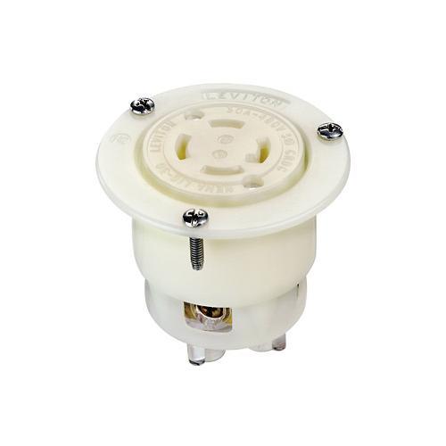 Leviton® 2736 3-Phase Grounding Receptacle Locking Flanged Outlet, 480 V AC, 30 A, 3 Poles, 4 Wires, White