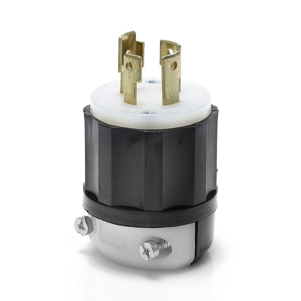 Leviton® 2761 3-Phase Non-Grounding Cable Mount Locking Plug, 277/480 V AC, 30 A, 4 Poles, 4 Wires, Black/White