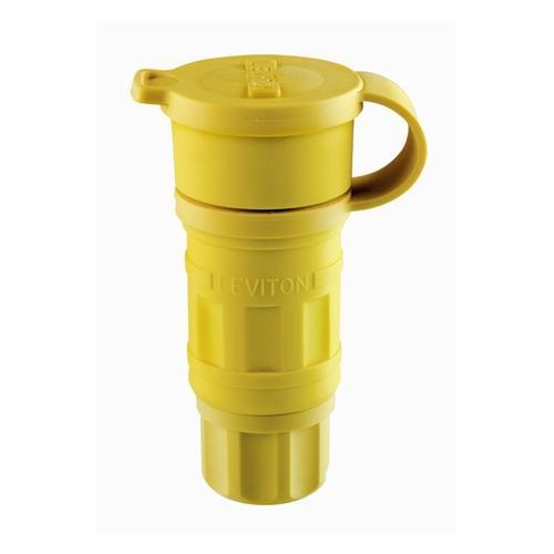 Leviton® 27W48 1-Phase Grounding Watertight Cable Mount Locking Connector, 250 V AC, 20 A, 2 Poles, 3 Wires, Yellow