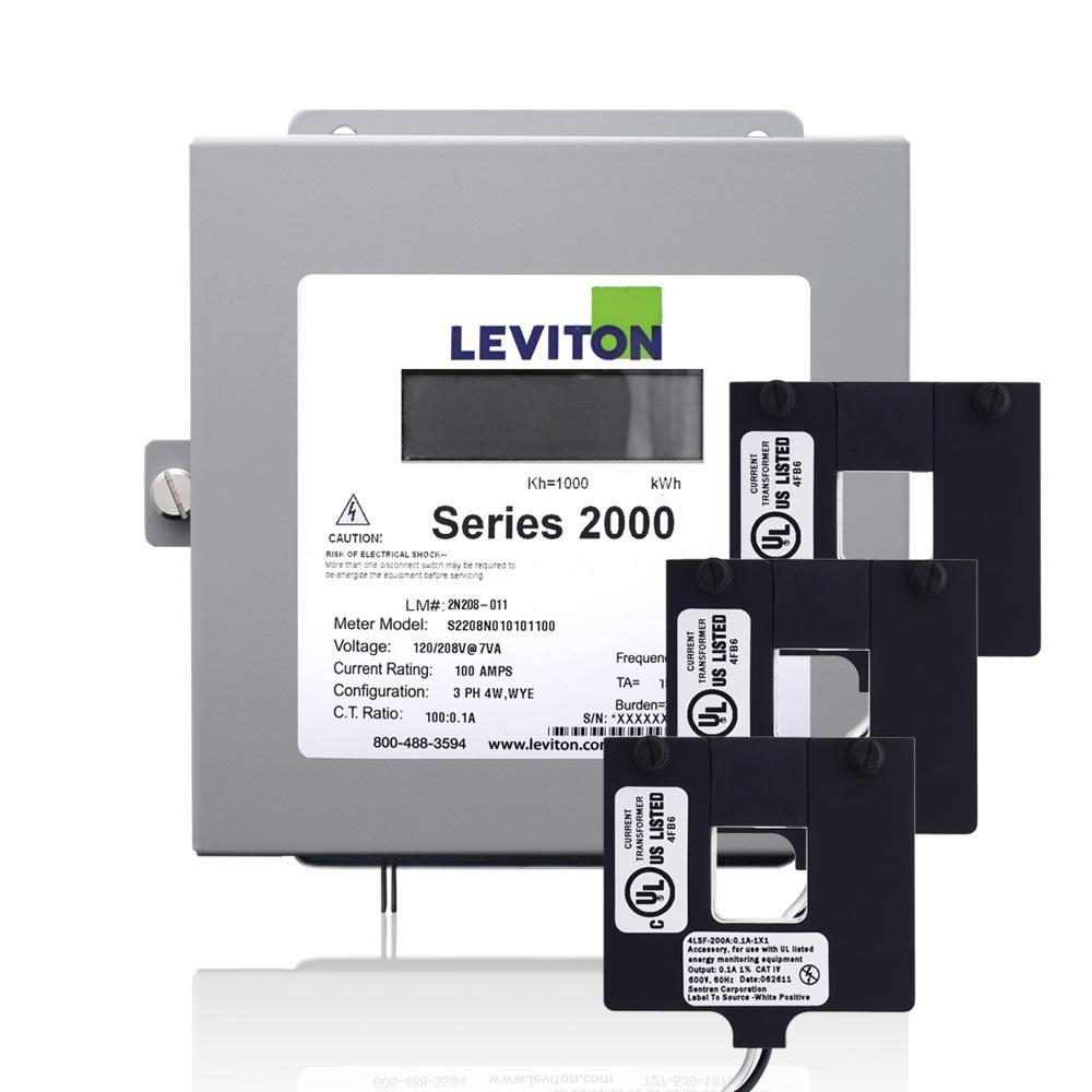 Leviton® VerifEye™ 2K480-8D 2000 3-Phase 4-Wire Surface Mount Split Demand Meter Kit, 277/480 V AC, 800 A, LCD Display, Isolated Pulse Output Communication