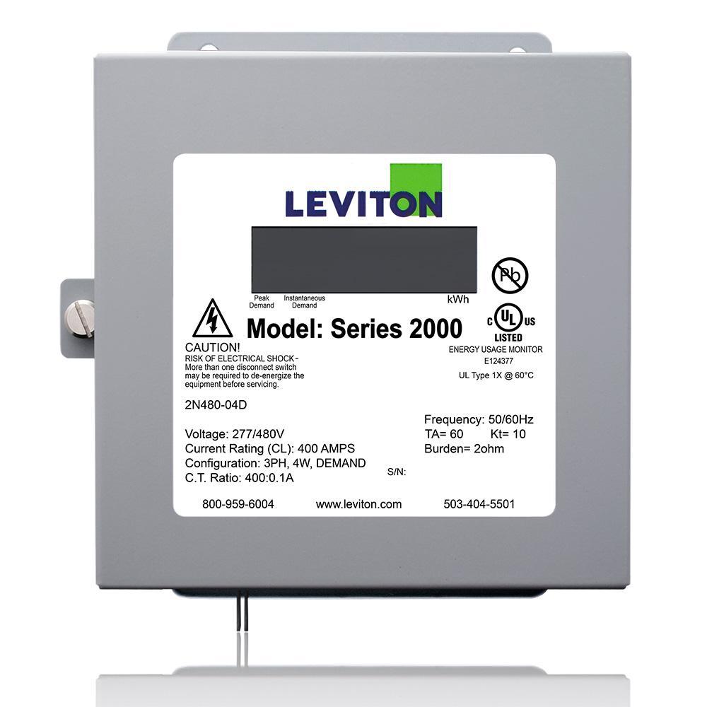 Leviton® VerifEye™ 2N480-4D 2000 3-Phase 4-Wire 3-Element Demand Meter, 277/480 V AC, 400 A, LCD Display, Isolated Pulse Output Communication