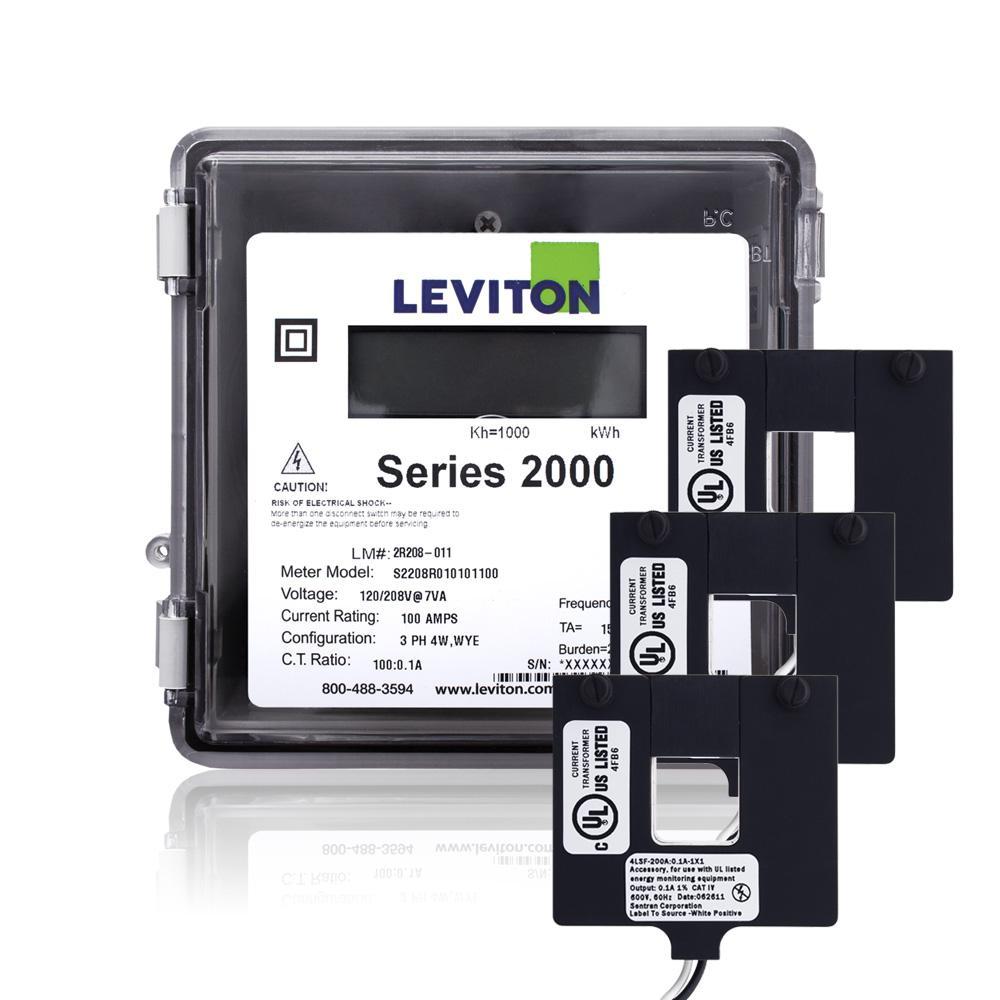 Leviton® VerifEye™ 2O208-2W 2000 3-Phase 4-Wire Surface Mount Split Meter Kit, 120/208 V AC, 200 A, LCD Display, Isolated Pulse Output Communication
